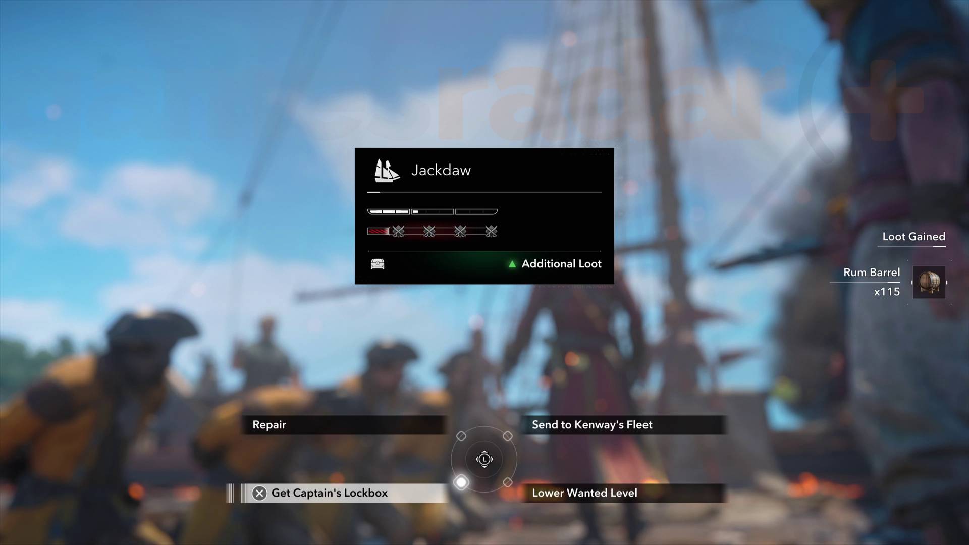 Post-boarding menu showing the 