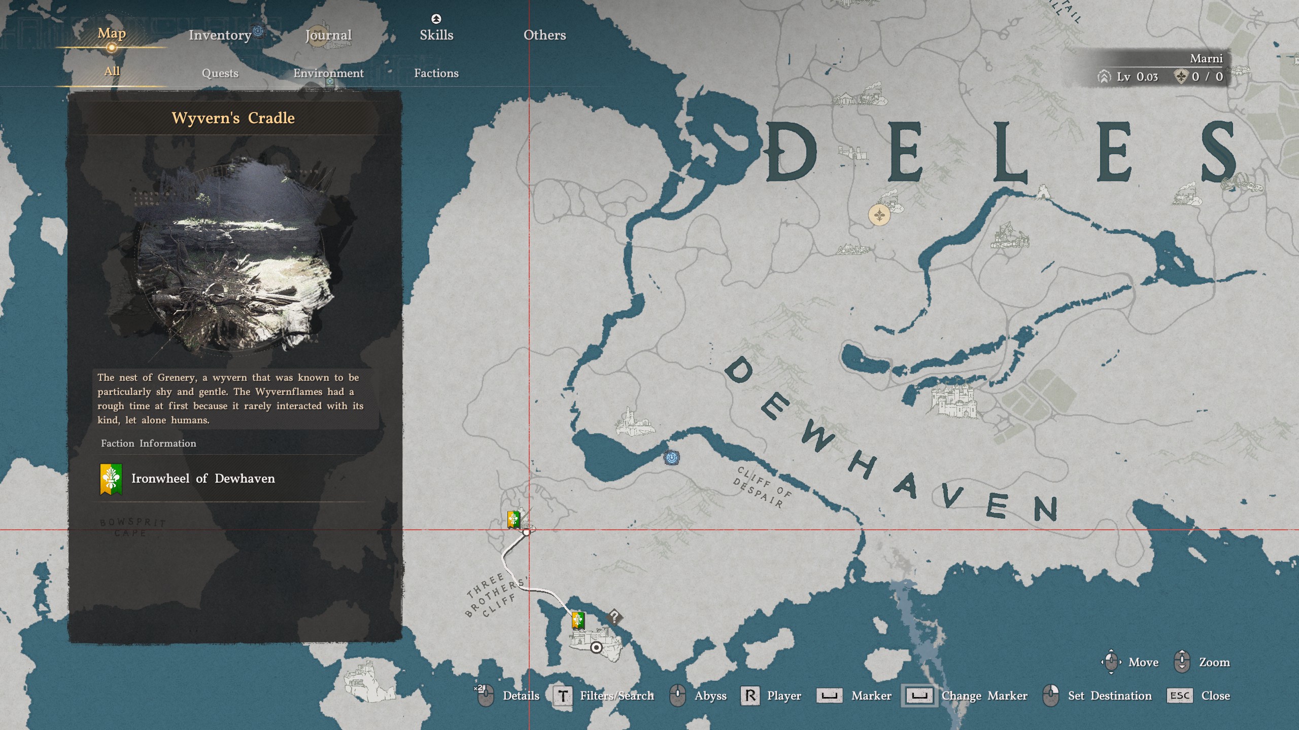Crimson Desert world map showing Wyvern's Cradle in southwest Delesyia