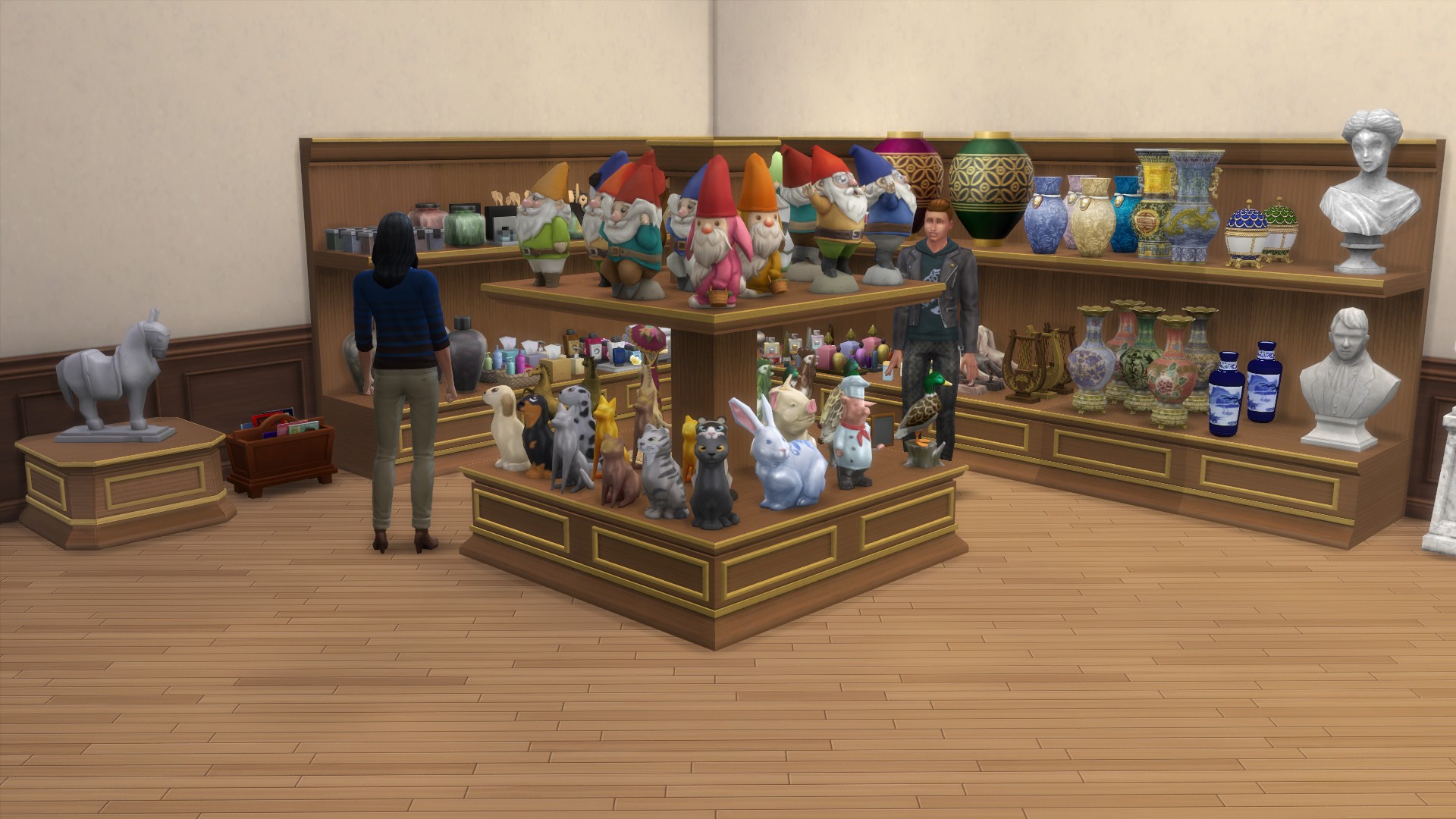 Sims 2 Open for Business store shelves stocked with crafted toys and catalog items